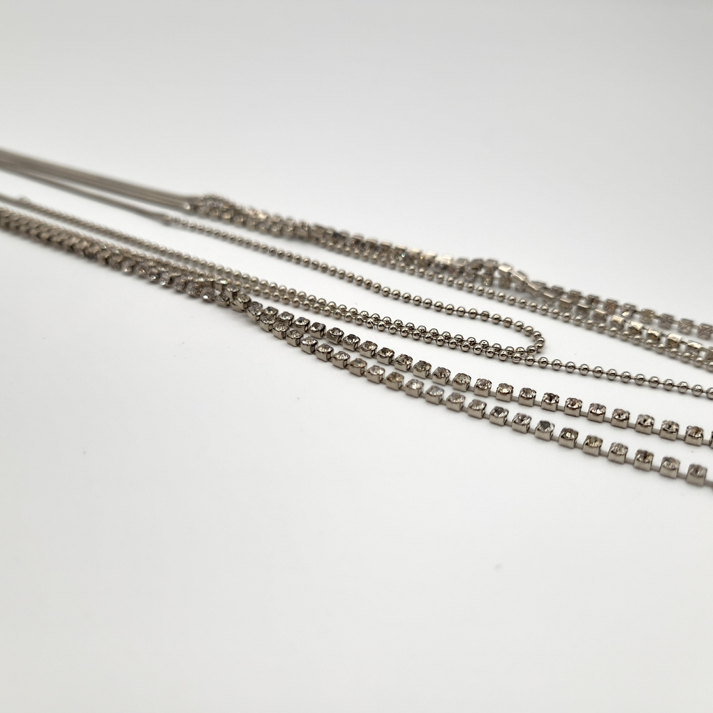 Silver Multi Layer Rhinestone Chain Necklace Statement Layered - Picture 2 of 5